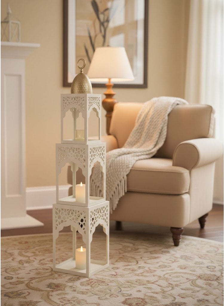 Ramadan Lantern Luxury Islamic Tower Three Layer Golden Home Decor Hollow Geometric - Image 3